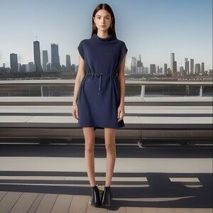 LILLY PULITZER Knit Merino Wool Drawstring Mini Dress Small Blue Preppy Luxury